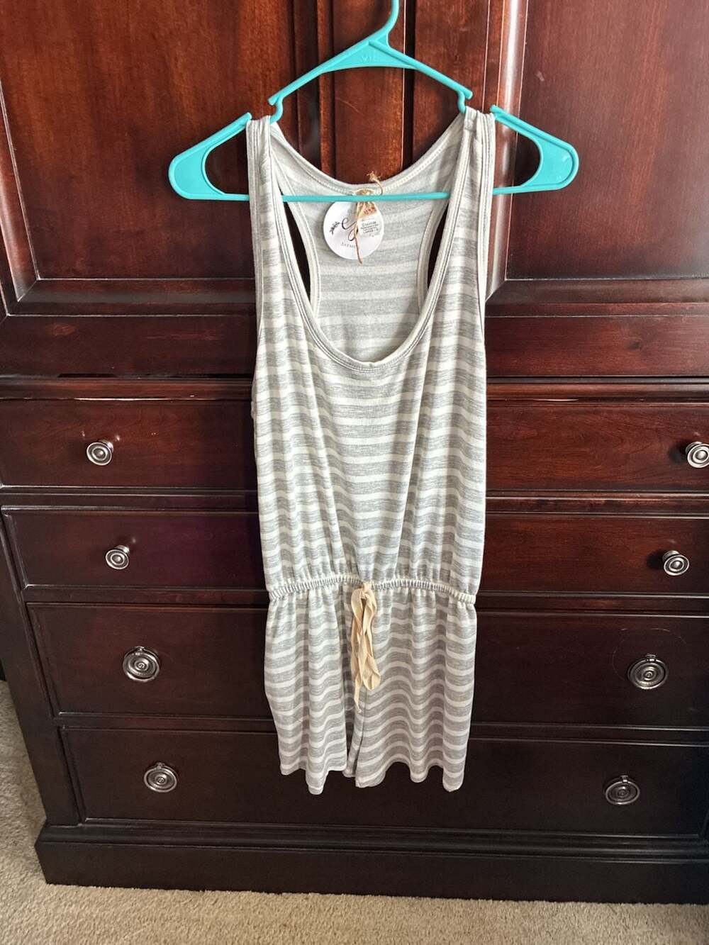 Elainey Jaymes Women's Sleeveless Striped Romper w Drawstring Waist Sz L A738